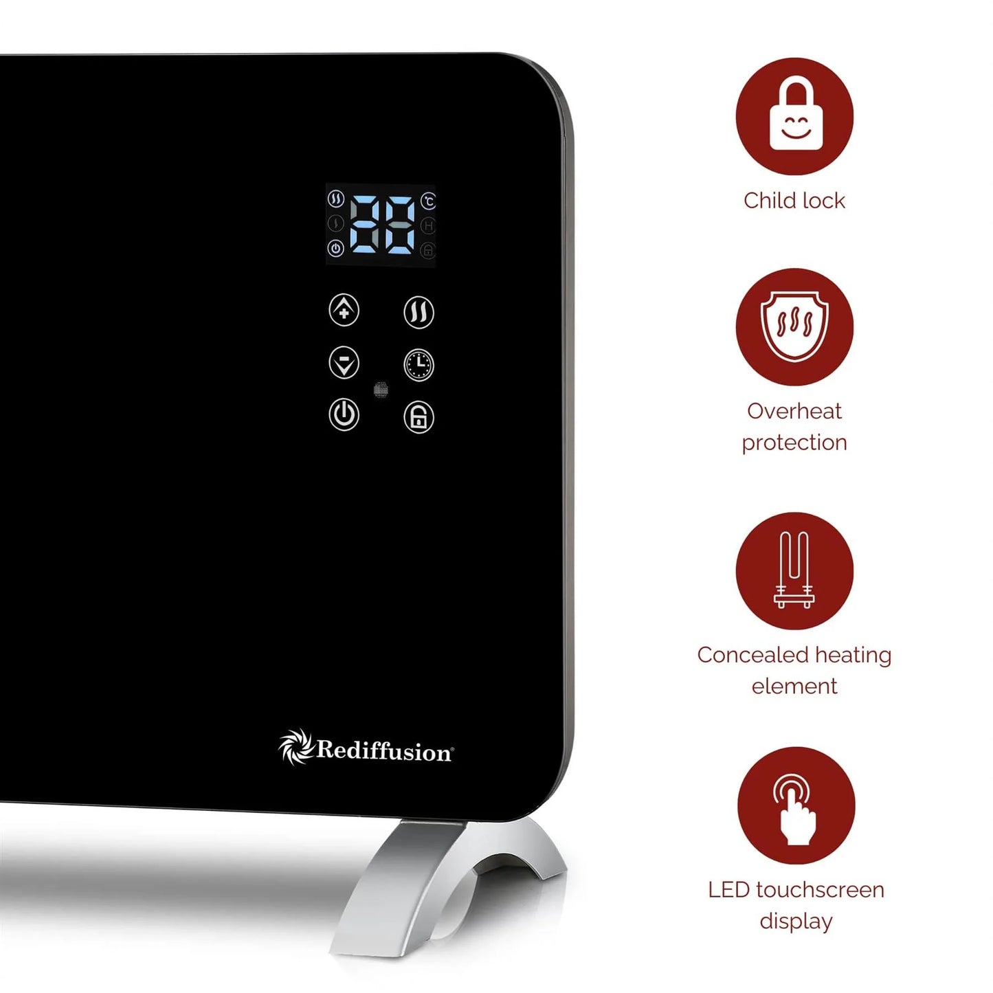 Rediffusion Smart Glass Panel Heater 2000W, Black