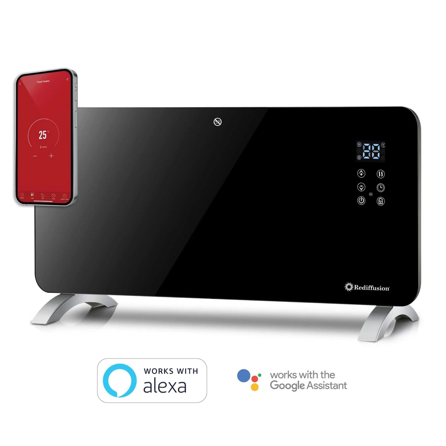 Rediffusion Smart Glass Panel Heater 2000W, Black