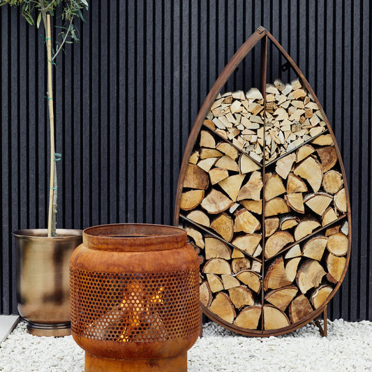 Ivyline, Leaf on Stand Sculptural Log Storage Natural Rust