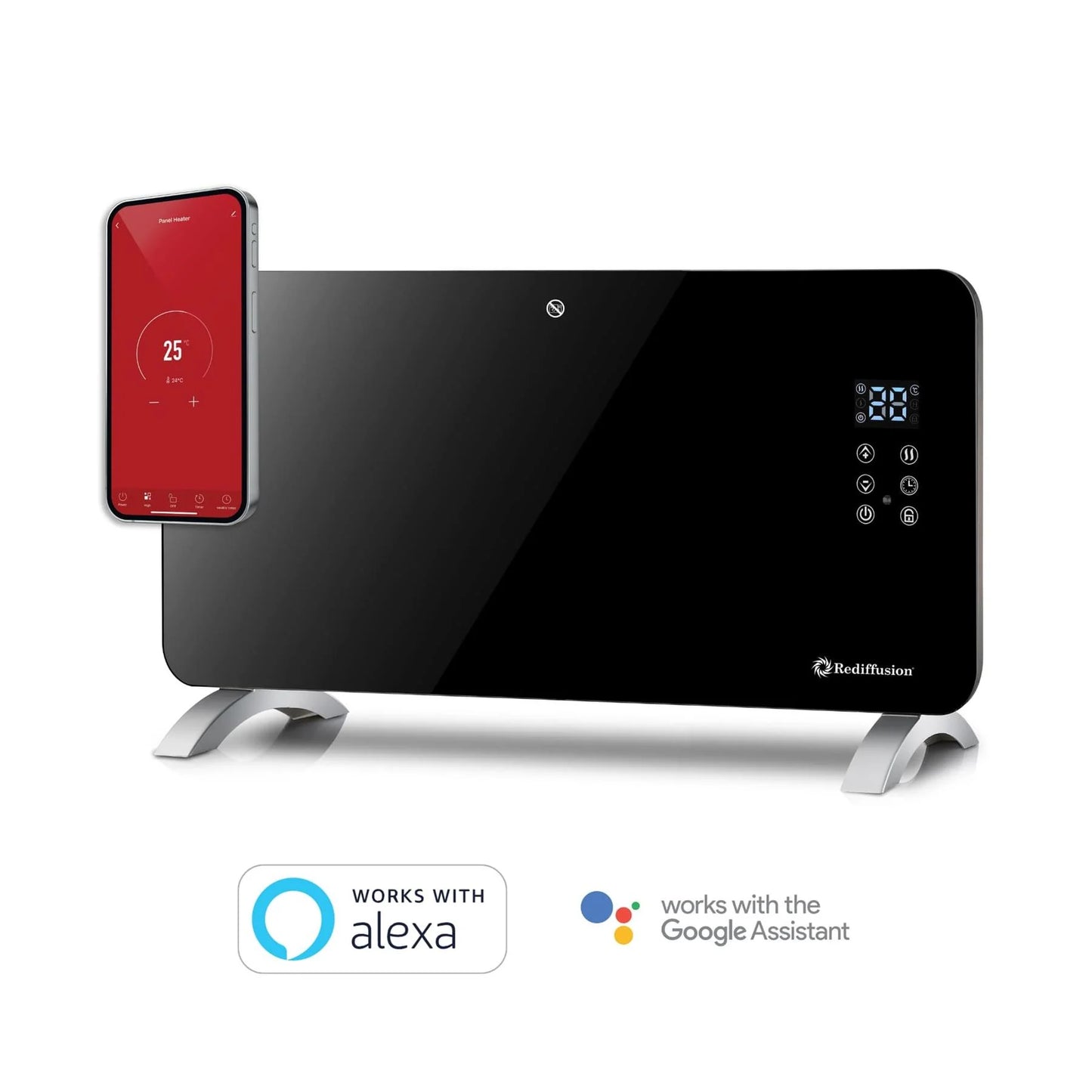 Rediffusion Smart Glass Panel Heater 1500W, Black