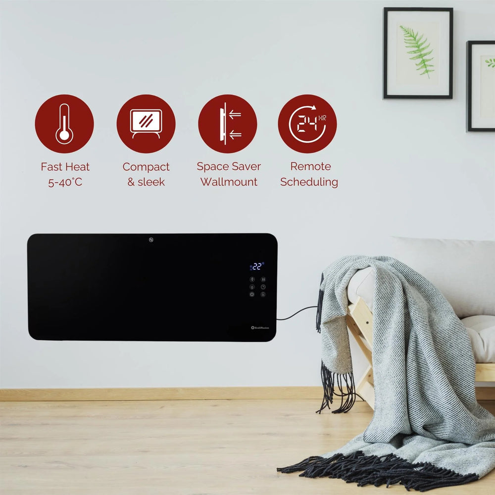 Rediffusion Smart Glass Panel Heater 2000W, Black