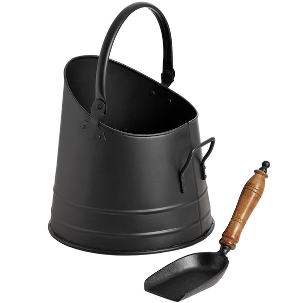 Hill Interiors, Black Coal Bucket with Teak Handle Shovel