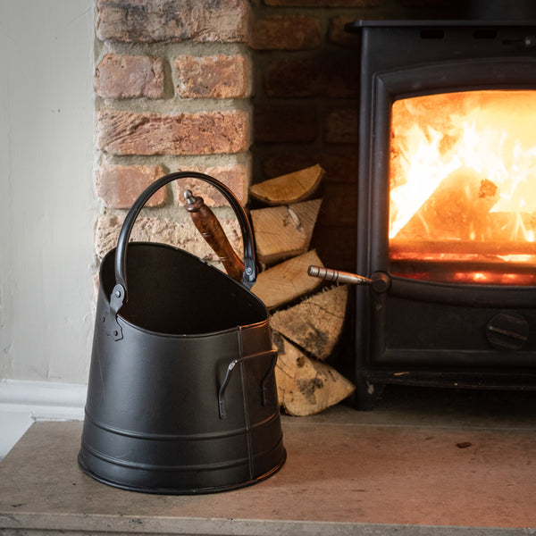 Hill Interiors, Black Coal Bucket with Teak Handle Shovel
