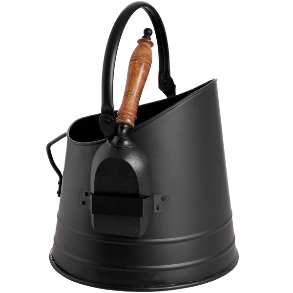 Hill Interiors, Black Coal Bucket with Teak Handle Shovel