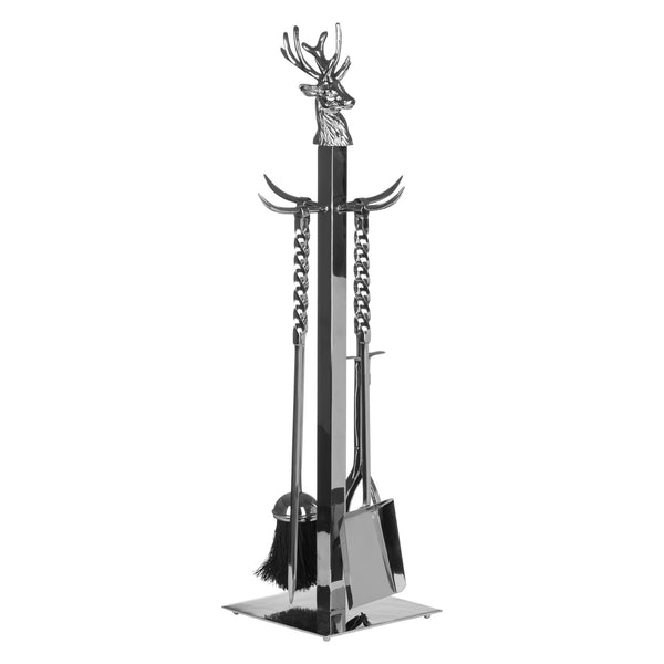 Hill Interiors, Hand Turned Stag Companion Set In Polished Nickel