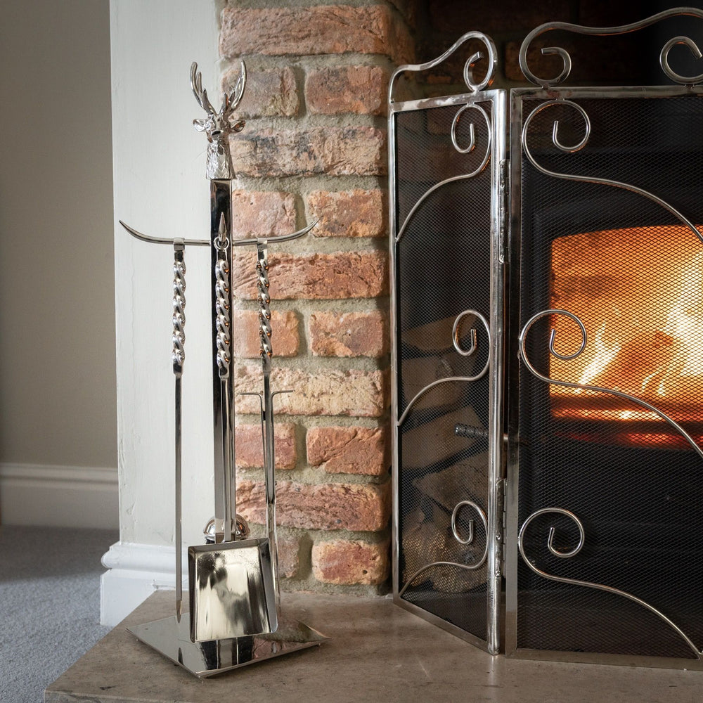 Hill Interiors, Hand Turned Stag Companion Set In Polished Nickel