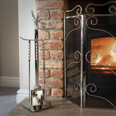 Hill Interiors, Hand Turned Stag Companion Set In Polished Nickel