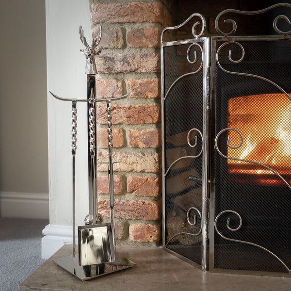 Hill Interiors, Hand Turned Stag Companion Set In Polished Nickel