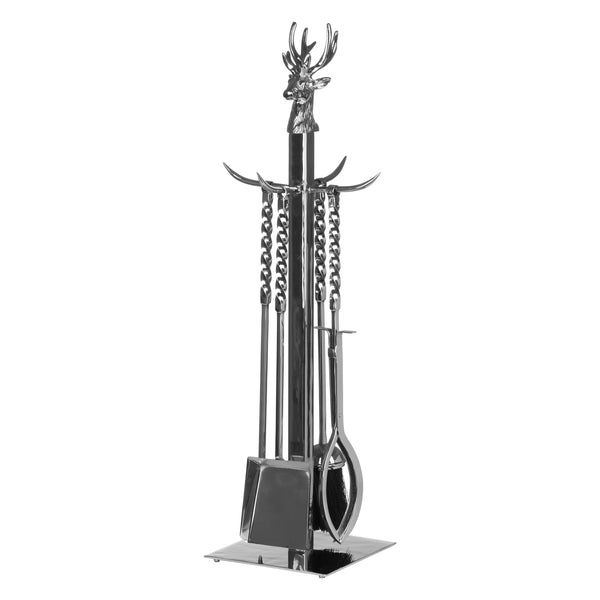 Hill Interiors, Hand Turned Stag Companion Set In Polished Nickel