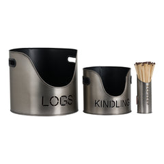 Hill Interiors, Logs and Kindling Buckets & Matchstick Holder
