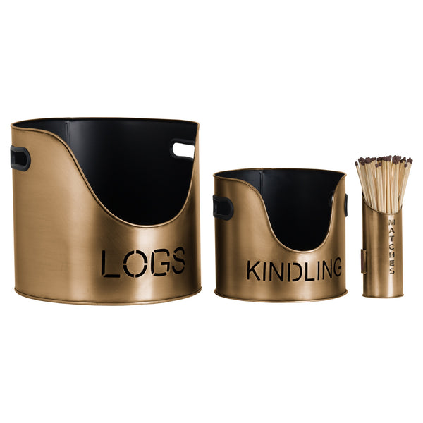 Hill Interiors, Logs and Kindling Buckets & Matchstick Holder