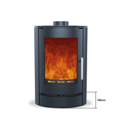 Close-up of Woodford Charlton stove body and viewing window, showcasing clean burn technology