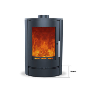 Close-up of Woodford Charlton stove body and viewing window, showcasing clean burn technology