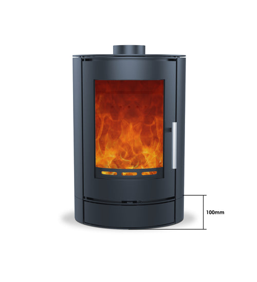 Close-up of Woodford Charlton stove body and viewing window, showcasing clean burn technology
