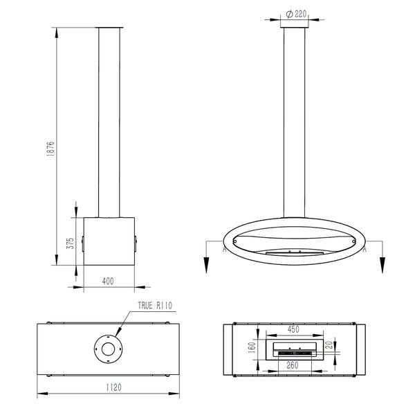 Henley Stoves, Budapest Ceiling Mounted Bioethanol Stove