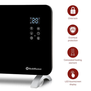 Rediffusion Smart Glass Panel Heater 2000W, Black