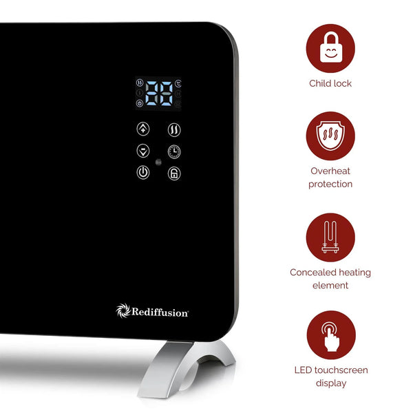 Rediffusion Smart Glass Panel Heater 2000W, Black