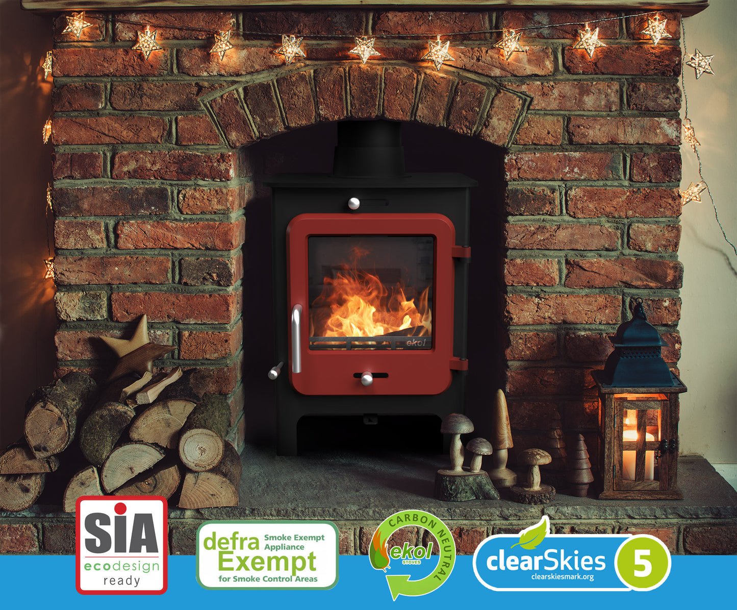 Ekol Clarity 5kW Wood Burning / Multifuel Ecodesign Stove (with painted door option)