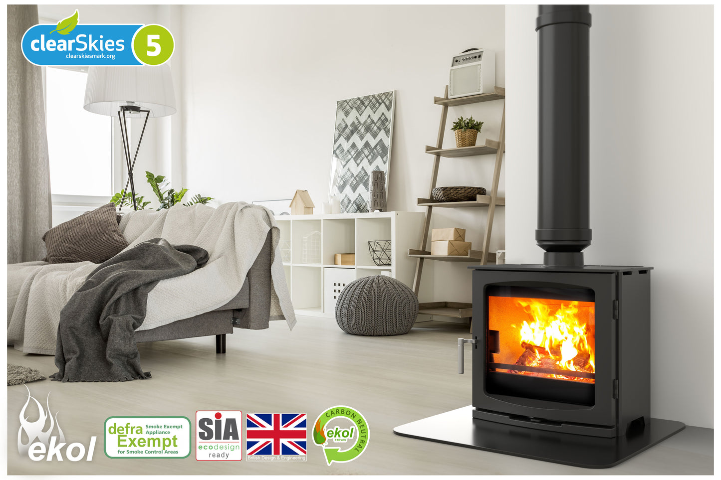 Ekol Edge 5kW Wood Burning Ecodesign Stove (with painted door option)