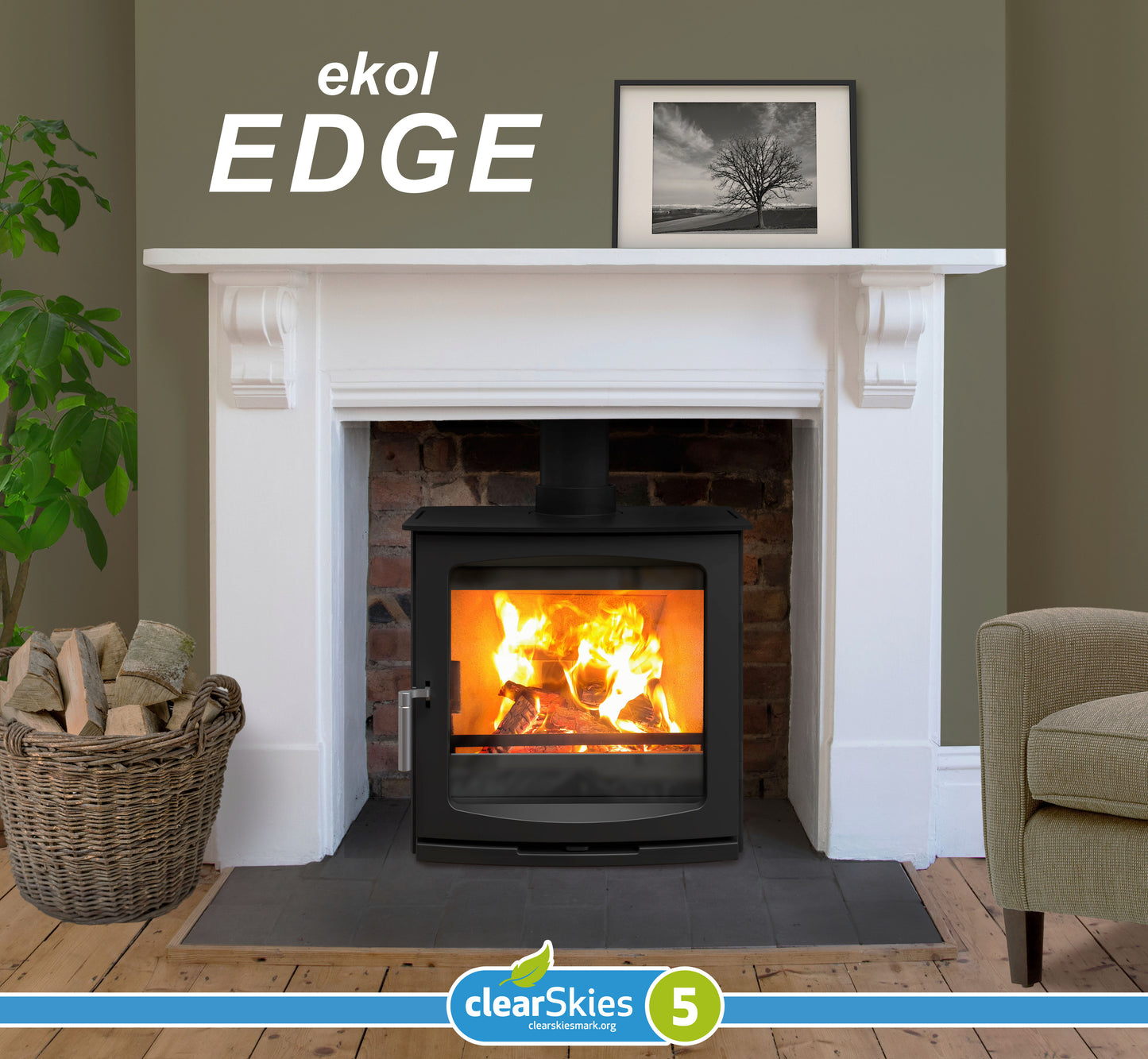 Ekol Edge 5kW Wood Burning Ecodesign Stove (with painted door option)