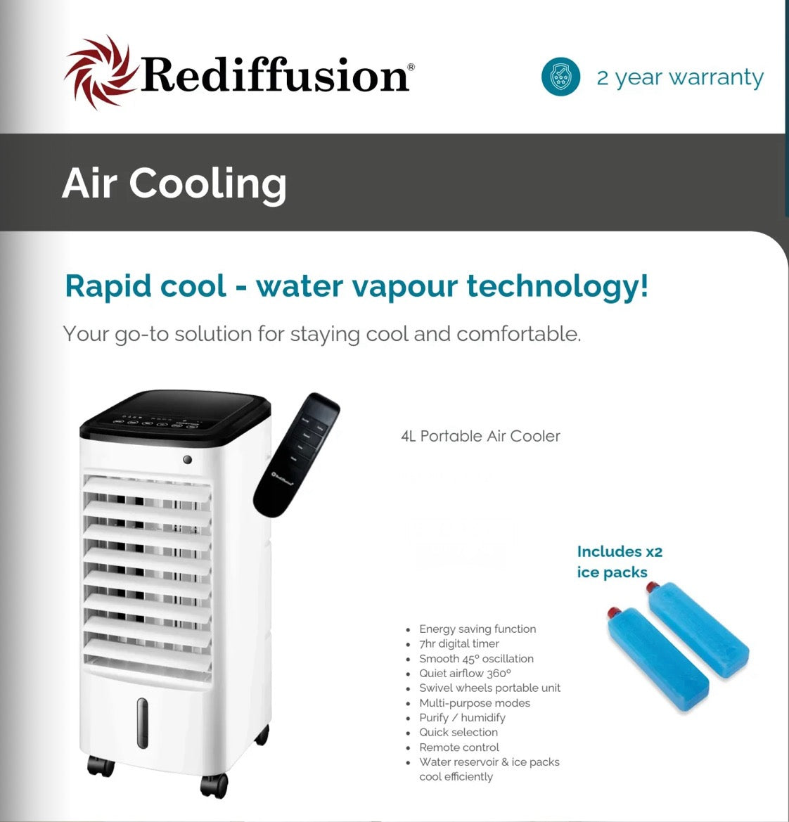 Rediffusion 4L Portable Air Cooler