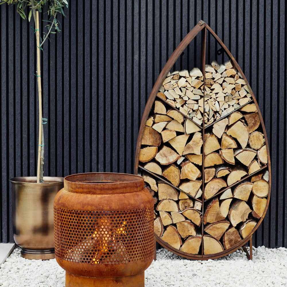 Ivyline, Leaf on Stand Sculptural Log Storage Natural Rust
