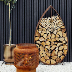 Ivyline, Leaf on Stand Sculptural Log Storage Natural Rust