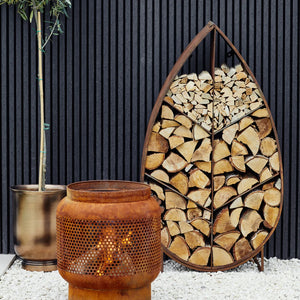 Ivyline, Leaf on Stand Sculptural Log Storage Natural Rust