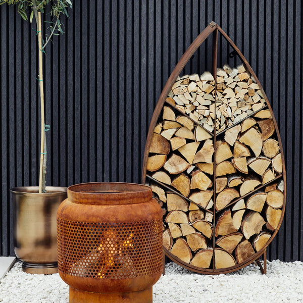 Ivyline, Leaf on Stand Sculptural Log Storage Natural Rust
