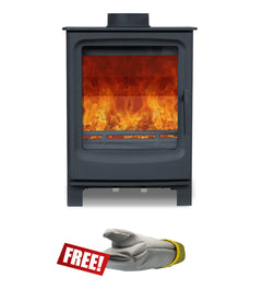 Woodford Carrington stove with large glass window and sleek cast-iron finish – 10% off Black Friday deal