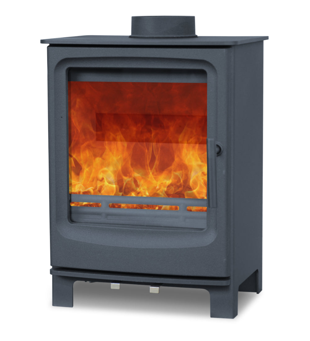 Woodford Carrington stove with large glass window and sleek cast-iron finish – 10% off Black Friday deal