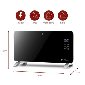 Rediffusion Smart Glass Panel Heater 1500W, Black