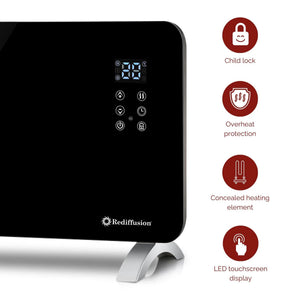 Rediffusion Smart Glass Panel Heater 1500W, Black