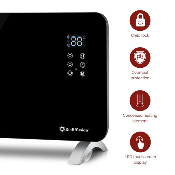 Rediffusion Smart Glass Panel Heater 1500W, Black