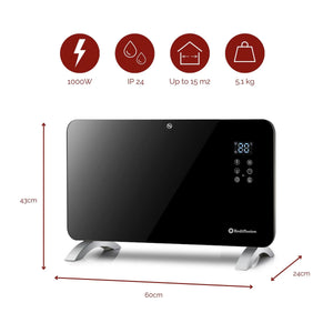 Rediffusion Smart Glass Panel Heater 1000w, Black