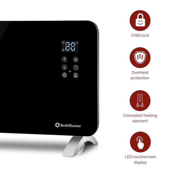 Rediffusion Smart Glass Panel Heater 1000w, Black