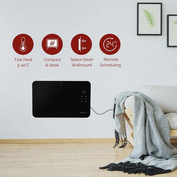 Rediffusion Smart Glass Panel Heater 1000w, Black