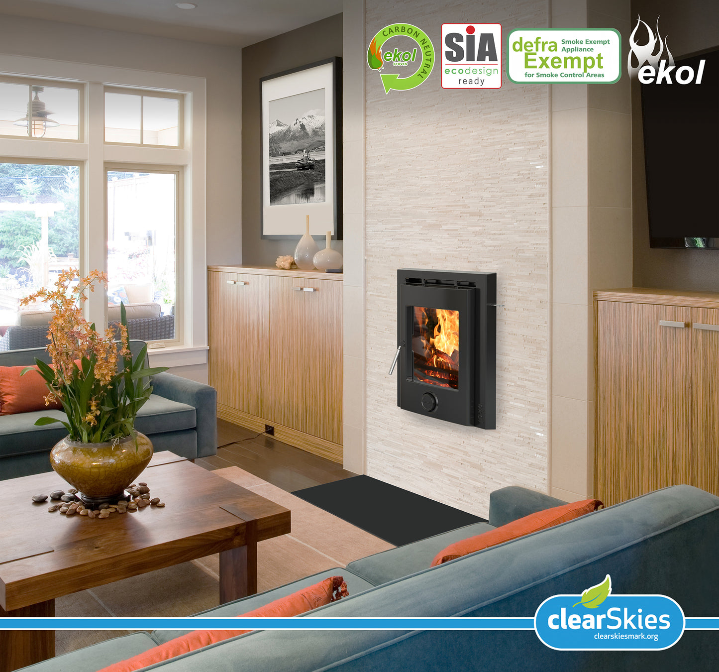 Ekol Inset Plus 5kW DEFRA Approved Wood Burning / Multifuel Ecodesign Inset Stove (with painted door option)
