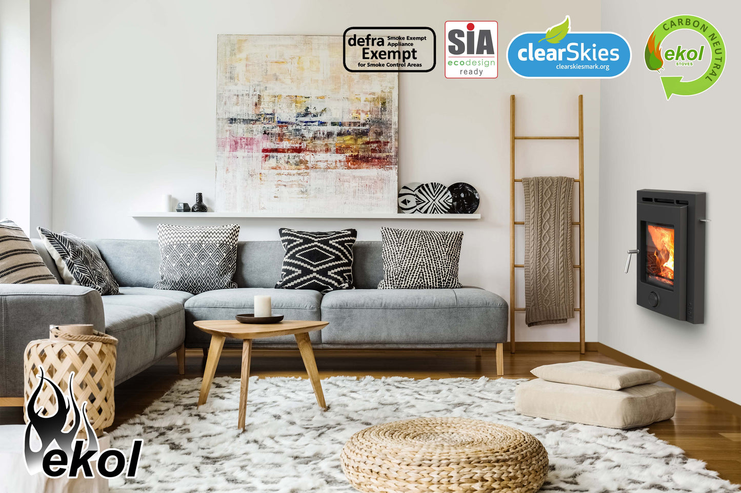 Ekol Inset Plus 5kW DEFRA Approved Wood Burning / Multifuel Ecodesign Inset Stove (with painted door option)