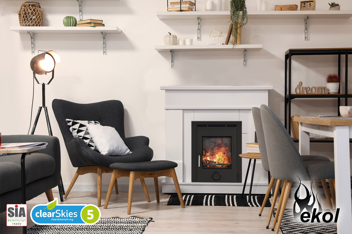 Ekol Inset Plus 5kW DEFRA Approved Wood Burning / Multifuel Ecodesign Inset Stove (with painted door option)