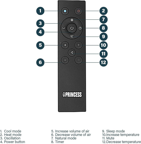 Princess 2-in-1 Smart Tower Fan Heater & Cooler