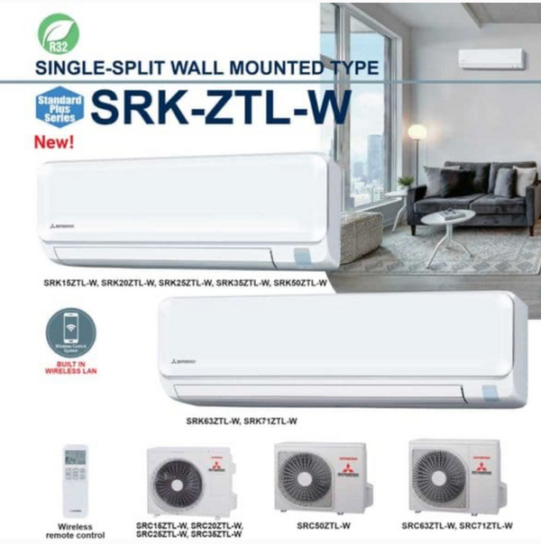 Mitsubishi Heavy Industries SRK20ZTL-W Wall Mount, Standard Plus Series with Wifi, 2.0kw Air Conditioning System