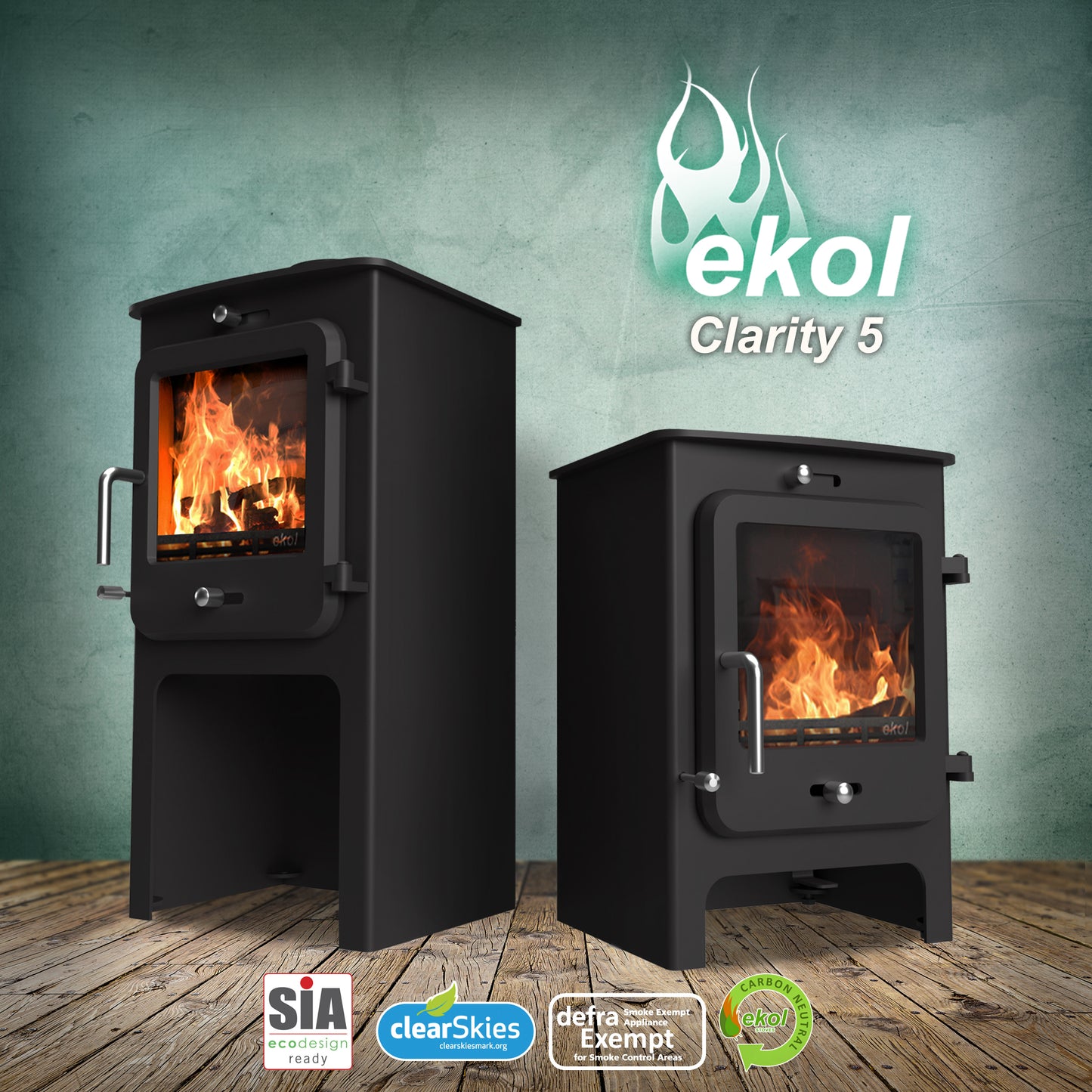 Ekol Clarity 5kW Wood Burning / Multifuel Ecodesign Stove (with painted door option)